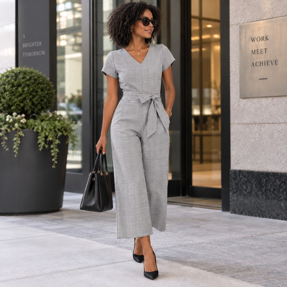The Limited Glen Plaid Tailored Wide Leg Jumpsuit Grey Sz 4 NWT Office Workwear